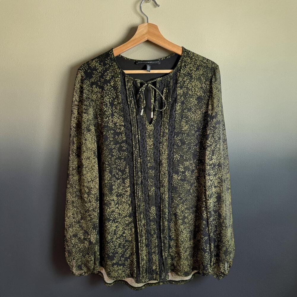 White House Black Market Women's Large Black & Green L/S Jersey Matte Tunic Top